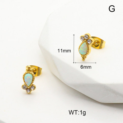 6E4003999ahjb-106D  Stainless Steel Earrings  316 SS Czech Stones & Synthetic Opal ,Handmade Polished