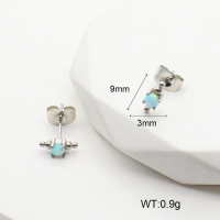 6E4004001bhva-106D  Stainless Steel Earrings  316 SS Synthetic Opal ,Handmade Polished