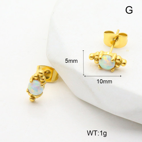 6E4004008bhia-106D  Stainless Steel Earrings  316 SS Synthetic Opal ,Handmade Polished