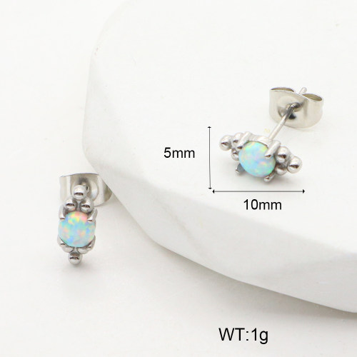 6E4004009bhva-106D  Stainless Steel Earrings  316 SS Synthetic Opal ,Handmade Polished