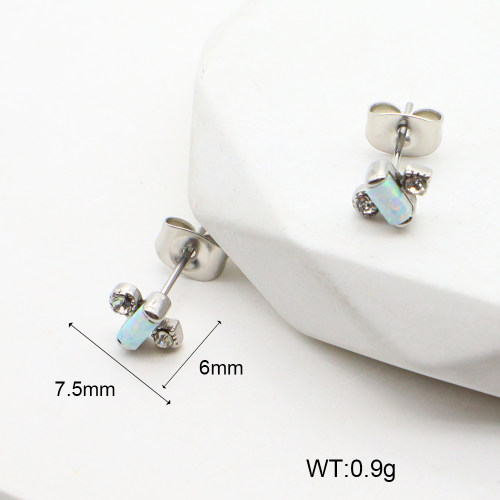 6E4004011vhha-106D  Stainless Steel Earrings  316 SS Czech Stones & Synthetic Opal ,Handmade Polished