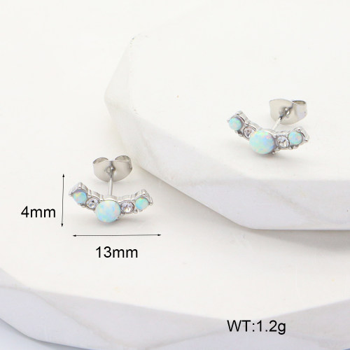 6E4004037bhki-G034  Stainless Steel Earrings  316 SS Czech Stones & Synthetic Opal ,Handmade Polished