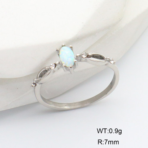 6R4000964vhkb-106D  6-8#  Stainless Steel Ring  316 SS Czech Stones & Synthetic Opal ,Handmade Polished