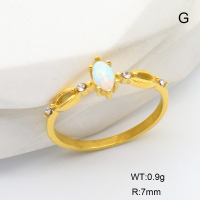 6R4000965vhmv-106D  6-8#  Stainless Steel Ring  316 SS Czech Stones & Synthetic Opal ,Handmade Polished