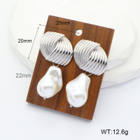 GEE001750bhva-066  Stainless Steel Earrings  Plastic Imitation Pearls,Handmade Polished