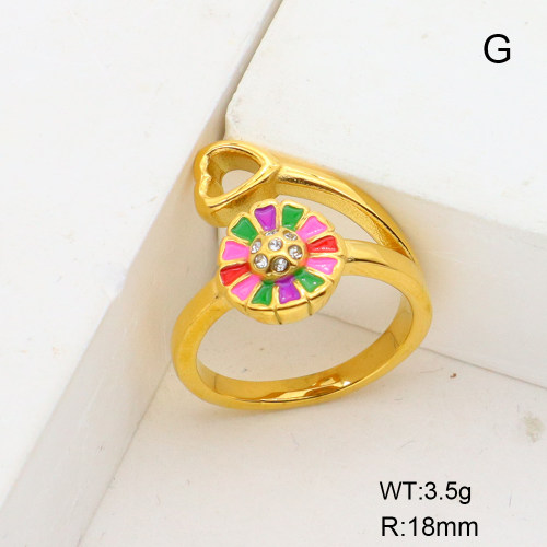 GER000887bhia-066  6-8#  Stainless Steel Ring  Czech Stones & Enamel,Handmade Polished