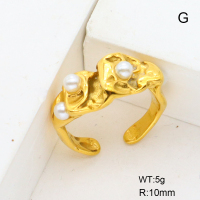 GER000899bhia-066  Stainless Steel Ring  Plastic Imitation Pearls,Handmade Polished