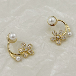 JE2836aiov-Y16  925 Silver Earrings  WT:1.9g  Pearl:5mmFlower:19*12mm小珍珠:3mm