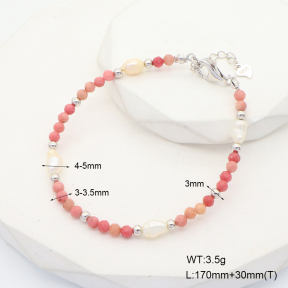 6B4002827vila-908  Rhodochrosite & Cultured Freshwater Pearls  925 Silver Bracelet