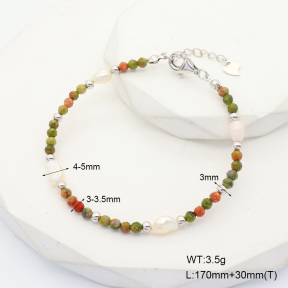 6B4002829bika-908  Unakite & Cultured Freshwater Pearls  925 Silver Bracelet