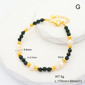 6B4002830vina-908  Green Goldstone & Cultured Freshwater Pearls  925 Silver Bracelet