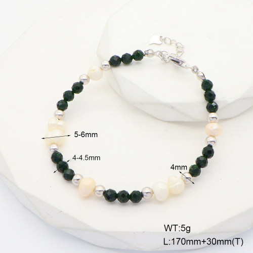 6B4002831vina-908  Green Goldstone & Cultured Freshwater Pearls  925 Silver Bracelet