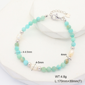 6B4002837vila-908  Cultured Freshwater Pearls & Amazonite  925 Silver Bracelet