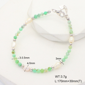 6B4002841vila-908  Australian Jade & Cultured Freshwater Pearls  925 Silver Bracelet