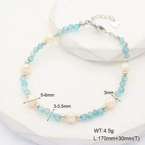 6B4002845aima-908  Light Apatite & Cultured Freshwater Pearls  925 Silver Bracelet