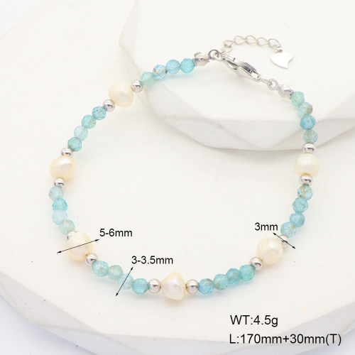 6B4002845aima-908  Light Apatite & Cultured Freshwater Pearls  925 Silver Bracelet