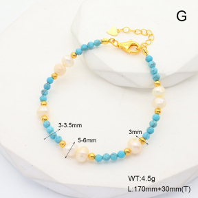 6B4002846aima-908  Synthetic Turquoise & Cultured Freshwater Pearls  925 Silver Bracelet