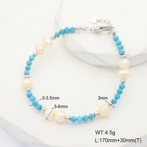 6B4002847aima-908  Synthetic Turquoise & Cultured Freshwater Pearls  925 Silver Bracelet