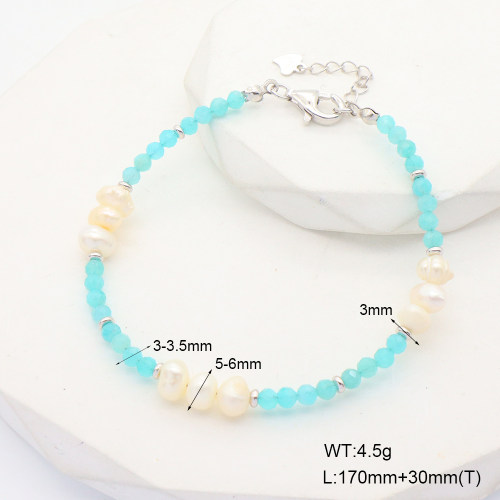 6B4002851aima-908  Amazonite & Cultured Freshwater Pearls  925 Silver Bracelet