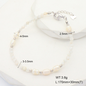 6B4002855bika-908  Blue Moonstone & Cultured Freshwater Pearls  925 Silver Bracelet