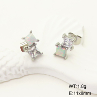 6E4003957ahlv-700  SS 316  Synthetic Opal & Zircon,Handmade Polished  Stainless Steel Earrings