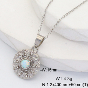 6N4004117bhia-106D  Czech Stones & Synthetic Opal ,Handmade Polished  Stainless Steel Necklace