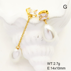 GEE001670bhva-066  Plastic Imitation Pearls & Zircon,Handmade Polished  Stainless Steel Earrings