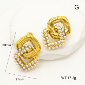 GEE001829bhia-066  Plastic Imitation Pearls,Handmade Polished  Stainless Steel Earrings