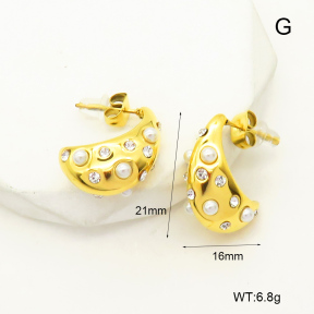 GEE001841bhia-066  Czech & Plastic Imitation Pearls,Handmade Polished  Stainless Steel Earrings