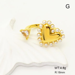 GER000960bhia-066  Zircon & Plastic Imitation Pearls,Handmade Polished  Stainless Steel Ring