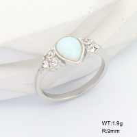 R68A3595  316 SS Czech Stones & Synthetic Opal ,Handmade Polished  Stainless Steel Ring