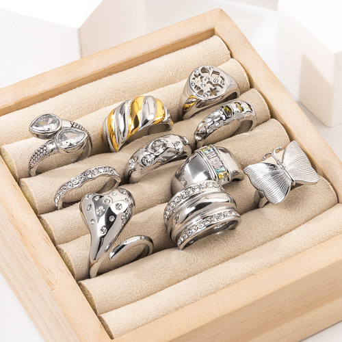 R68A3801  Czech Stones,Handmade Polished  Stainless Steel Ring