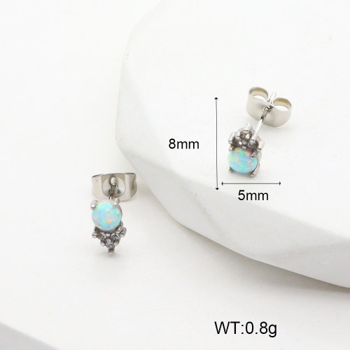 6E4004004bhia-106D  316 SS Czech Stones & Synthetic Opal ,Handmade Polished  Stainless Steel Earrings