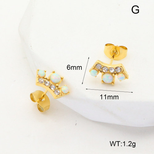 6E4004024vhmv-G034  316 SS Czech Stones & Synthetic Opal ,Handmade Polished  Stainless Steel Earrings