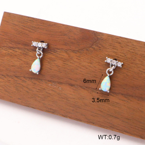 6E4004050ahjb-G034  316 SS Czech Stones & Synthetic Opal ,Handmade Polished  Stainless Steel Earrings