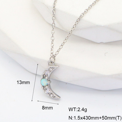 6N4004216bhbm-G034  316 SS Czech Stones & Synthetic Opal ,Handmade Polished  Stainless Steel Necklace