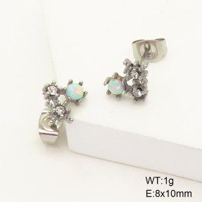 6E4003983vhha-106D  316 SS Czech Stones & Synthetic Opal ,Handmade Polished  Stainless Steel Earrings