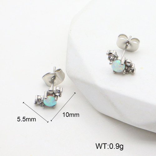 6E4004013bhva-106D  316 SS Czech Stones & Synthetic Opal ,Handmade Polished  Stainless Steel Earrings