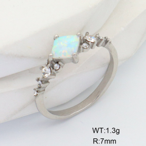 6R4003943ahlv-106D  6-8#  Czech Stones & Synthetic Opal ,Handmade Polished  Stainless Steel Ring