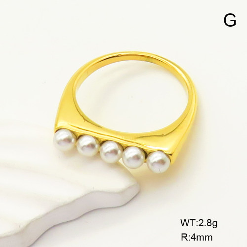 GER001008vhha-066  Plastic Imitation Pearls,Handmade Polished  Stainless Steel Ring  6-8#