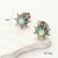 6E4004185bhva-106D  SS 316  Synthetic Opal ,Handmade Polished  Stainless Steel Earrings