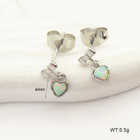 6E4004223vhkb-G034  SS 316  Synthetic Opal ,Handmade Polished  Stainless Steel Earrings