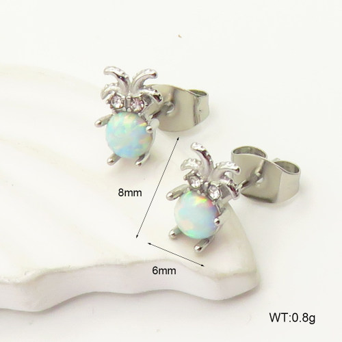 6E4004225bhhi-G034  316 SS Czech Stones & Synthetic Opal ,Handmade Polished  Stainless Steel Earrings