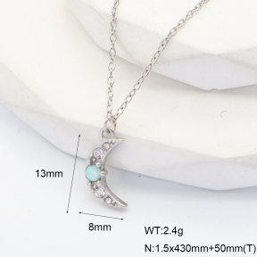 6N4004216bhbm-G034  316 SS Czech Stones & Synthetic Opal ,Handmade Polished  Stainless Steel Necklace