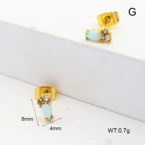 6E4004069vhkb-106D  316 SS Czech Stones & Synthetic Opal ,Handmade Polished  Stainless Steel Earrings