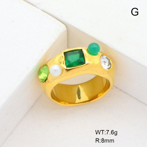 GER000919bhia-066  6-8#  Plastic Imitation Pearls & Czech Stones & Agate & Zircon,Handmade Polished  Stainless Steel Ring