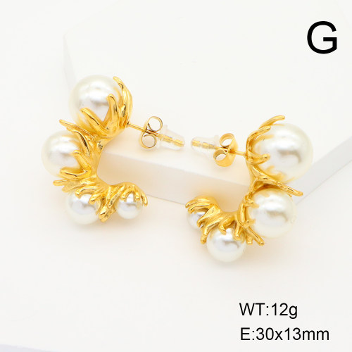 6E2006332bhia-066  Plastic Imitation Pearls,Handmade Polished  Stainless Steel Earrings