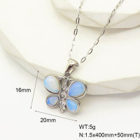 GEN001413vbpb-066  Czech Stones & Opalite,Handmade Polished  Stainless Steel Necklace