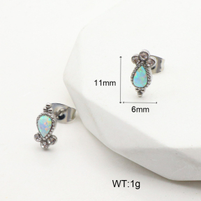 6E4003998vhha-106D  316 SS Czech Stones & Synthetic Opal ,Handmade Polished  Stainless Steel Earrings