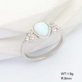 6R4000978ahlv-G034  6-8#  316 SS Czech Stones & Synthetic Opal ,Handmade Polished  Stainless Steel Ring